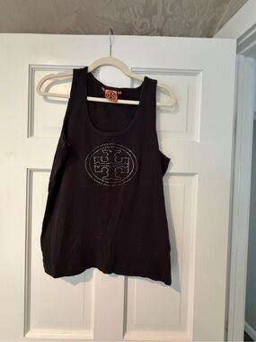 Tory Burch Black Logo Studded Tank Top Crystals XL
